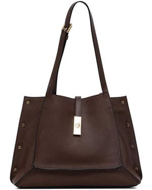 Pollini Studded Pebbled Tote Bag - Brown