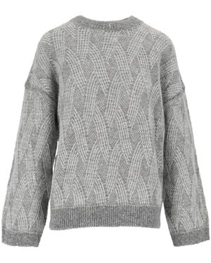 Peserico Sequin-Embellished Open-Knit Sweater - Gray
