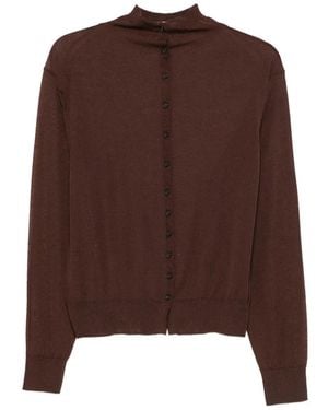 Alysi Button-Up Mock-Neck Cardigan - Brown