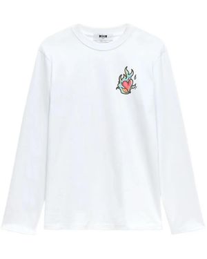 MSGM Heart-print long-sleeve T-shirt - Blanco