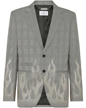 Philipp Plein ラインストーントリム ジャケット - グレー