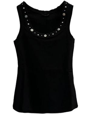 Versace Ribbed Studded Decorative Button Top - Black