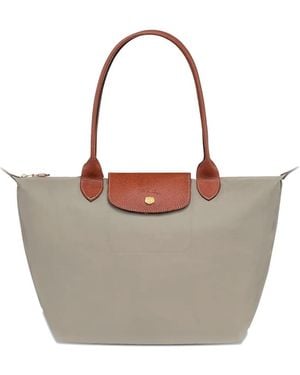 Longchamp Le Pliage Original Leather-Trim Tote Bag - Grey
