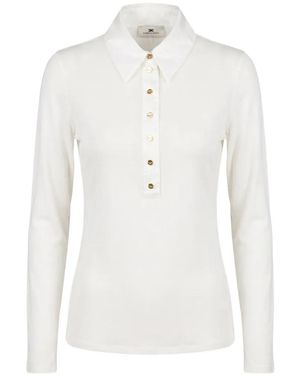 Elisabetta Franchi Ribbed-Knit Polo Top - White