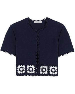 Maje Crochet-Trim Cropped Cardigan - Blue