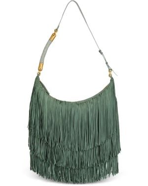 Balmain Ébène Large Fringed Suede Bag - Green
