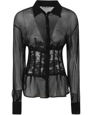 Ermanno Scervino Lace-Panelled Silk Shirt - Black