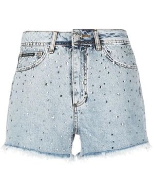 Philipp Plein Crystal Embellished Mini Shorts - Blue