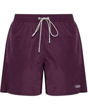 DIESEL George Logo-Embroidered Drawstring Swim Shorts - Purple