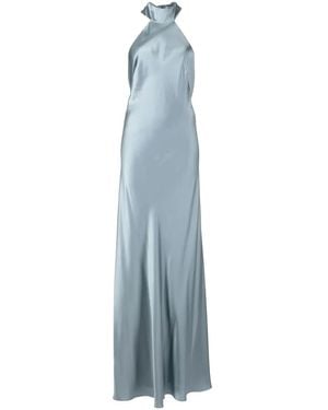Michelle Mason Backless Halter-Neck Tie Gown - Blue