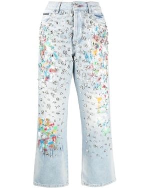 Philipp Plein Cropped Rhinestone-Embellished Jeans - Blue