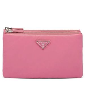 Prada Pouch Doppia Con Placca Logo - Rosa