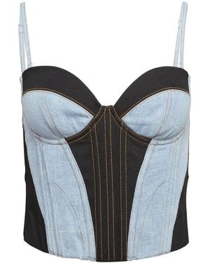 Fleur du Mal Two-Tone Denim Bustier - Blue