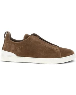 ZEGNA Triple-Stitch Suede Trainers - Brown