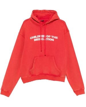 DAGGER Slogan-Print Distressed Hoodie - Red