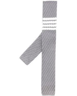 Thom Browne 4-Bar Knitted Silk Tie - White
