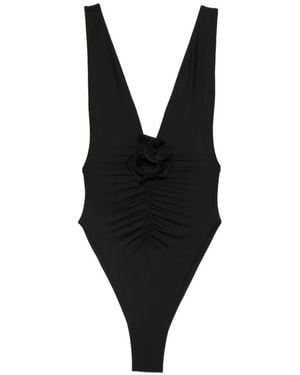 LaRevêche Maillot De Bain Froncé Samira À Fleurs Appliquées - Black