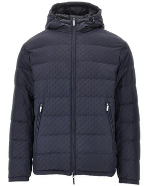 Emporio Armani Logo-Print Hooded Padded Jacket - Blue