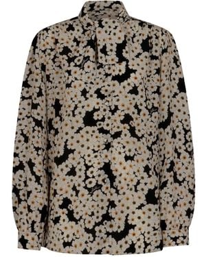 Valentino Garavani Floral-print pussy-bow shirt - Gris