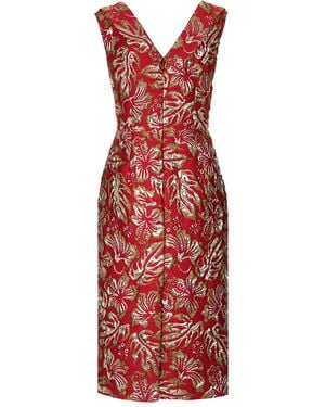 Prada Hibiscus-Motif Jacquard Midi Dress - Red