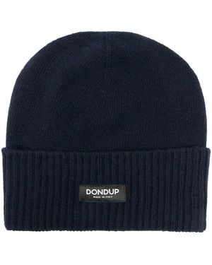 Dondup Logo-Patch Ribbed Beanie - Blue