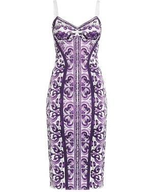 Dolce & Gabbana Midi Majolica-Print Dress - Purple