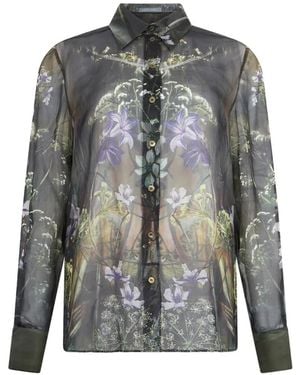 Alberta Ferretti Floral-Print Silk Shirt - Grey
