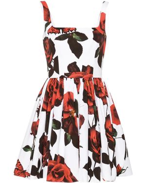 McQueen フローラル フレアミニドレス - レッド
