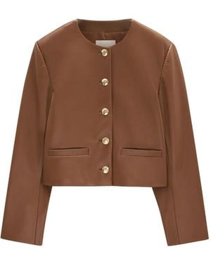 Anine Bing Button-Fastening Leather Jacket - Brown