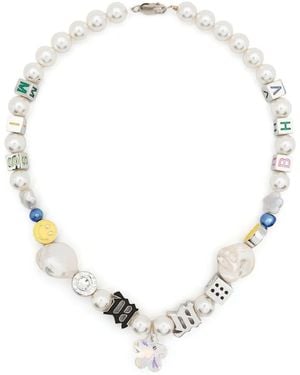 MISBHV Pearl Logo-Charm Detail Necklace - White