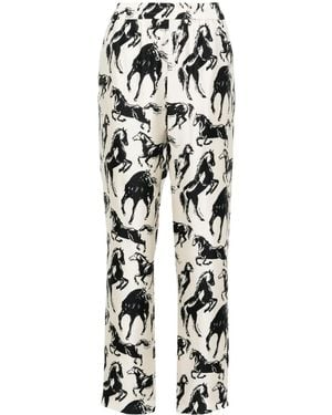 Balmain Tapered-Seidenhose Mit Pferde-Print - Weiß
