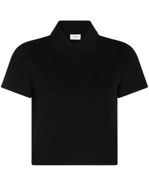 Saint Laurent Embroidered-Logo Polo Shirt - Black