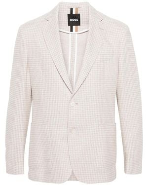 BOSS Houndstooth Single-Breasted Blazer - Natural