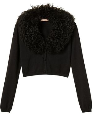 Twinset Cárdigan Corto De Pelo Artificial - Negro