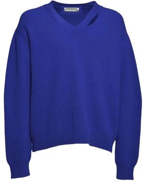 Paura V-Neck Wool Sweater - Blue