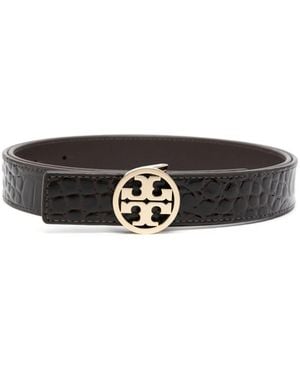 Tory Burch Miller Crocodile-Embossed Belt - Black