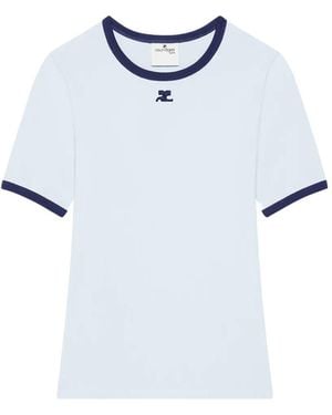 Courreges Camiseta Con Logo Bordado - Azul