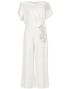 Loodyana Floral-Embroidered Short-Sleeve Jumpsuit - White