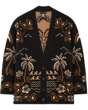 Alanui Glimpse Of Eden Palm-Tree Paisley Cardigan - Black