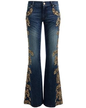 Alice + Olivia Emryn Bead-Embellished Flared Jeans - Blue