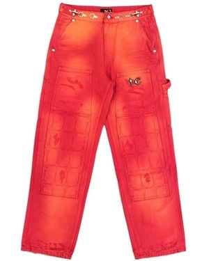 THUG CLUB Pantalon À Effet Délavé Bicolore - Red
