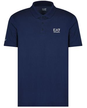 EA7 Logo-Print Polo Shirt - Blue