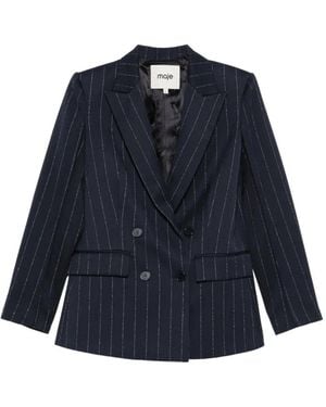 Maje Pinstripe Double-Breasted Blazer - Blue
