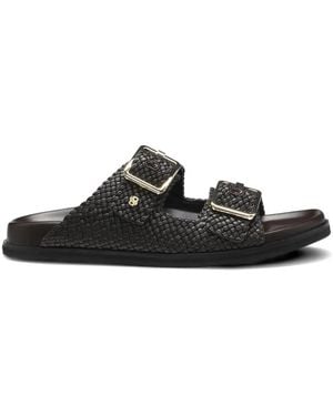 BOSS Buckle Woven Leather Sandals - Black