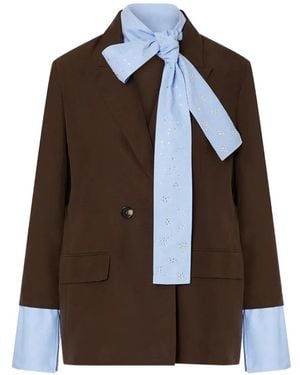 Liu Jo Crystal-Embellished Pussy-Bow Jacket - Brown