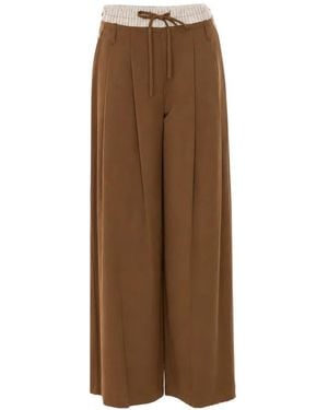 ELEH Pleated Drawstring Pants - Brown