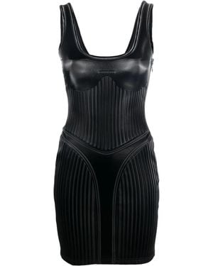 Mugler ストライプエンボス ミニドレス - ブラック