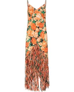 Pinko Botanic Garden Floral Fringe Dress - Orange