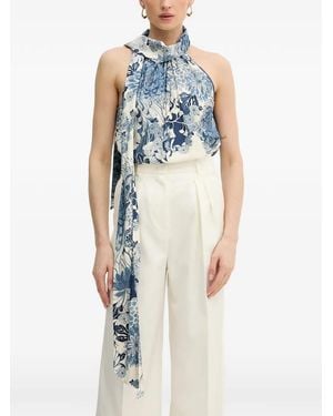 Guess Floral-Print Halterneck Top - Blue