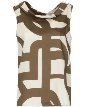 Emme Geometric-Print Cowl-Neck Sleeveless Blouse - Brown